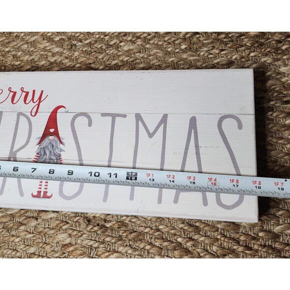 Merry Christmas Wooden Gnome Sign Wall Shelf Holiday Decor White Sixtrees - Picture 5 of 7